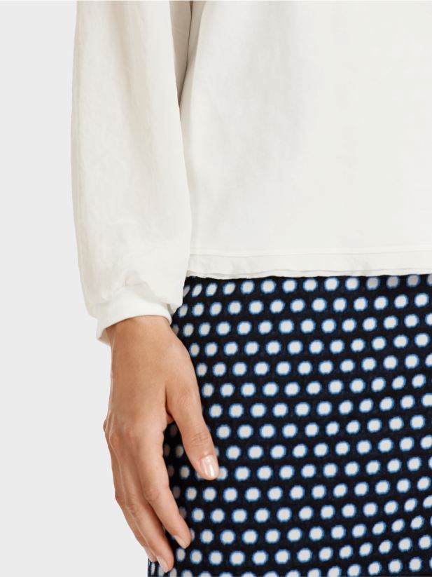 top în stil bluză cu amestec de materiale Marc Cain aproape alb îmbrăcăminte 4826HH992