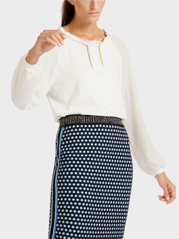 top în stil bluză cu amestec de materiale Marc Cain aproape alb îmbrăcăminte 4826HH992