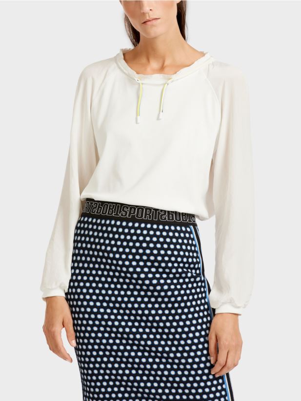 top în stil bluză cu amestec de materiale Marc Cain aproape alb îmbrăcăminte 4826HH992