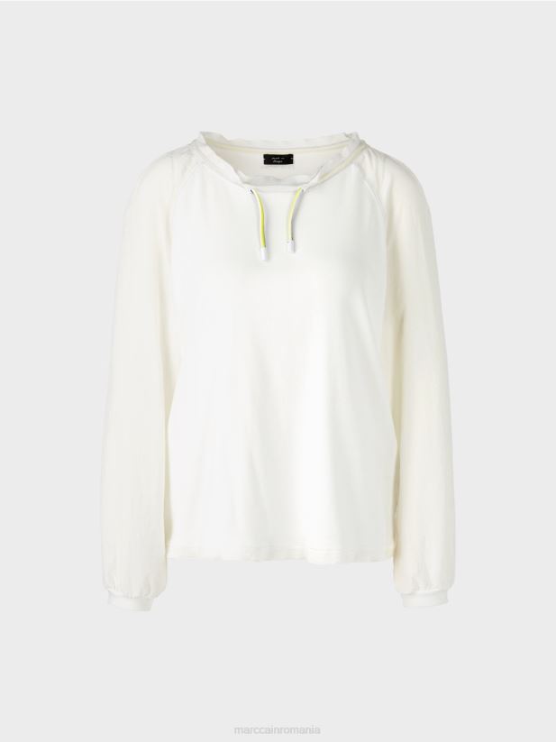 top în stil bluză cu amestec de materiale Marc Cain aproape alb îmbrăcăminte 4826HH992