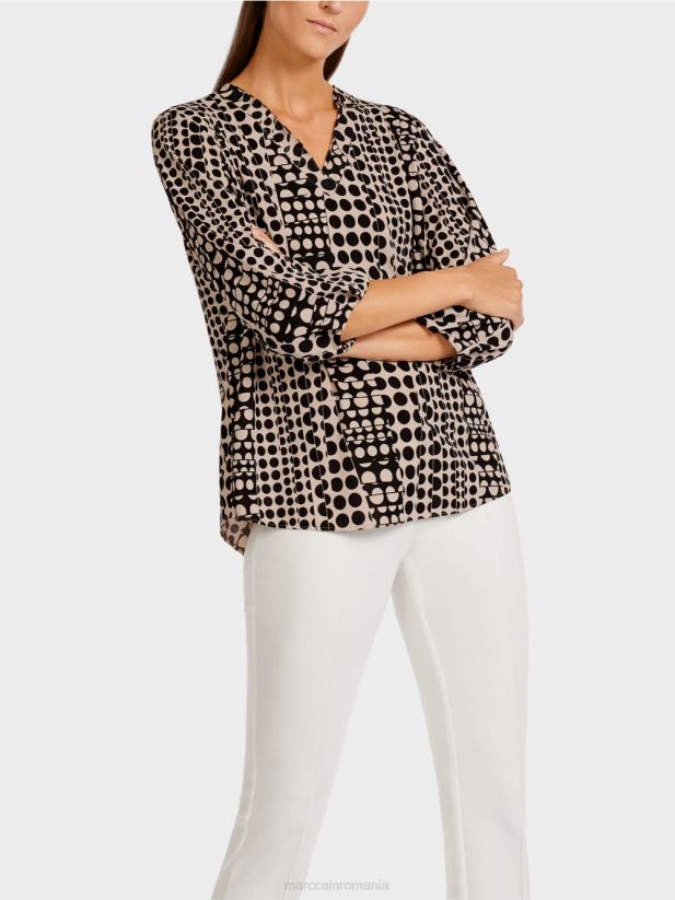 top în stil bluză cu decolteu în V Marc Cain negru îmbrăcăminte 4826HH1013