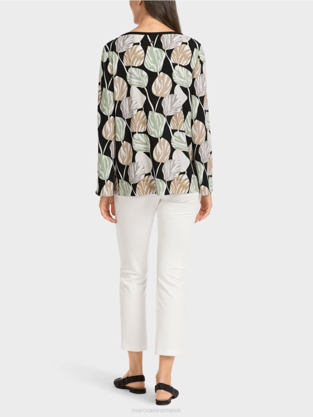 top în stil bluză cu mâneci lungi Marc Cain menta pudra îmbrăcăminte 4826HH1007