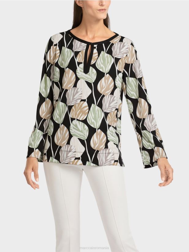 top în stil bluză cu mâneci lungi Marc Cain menta pudra îmbrăcăminte 4826HH1007