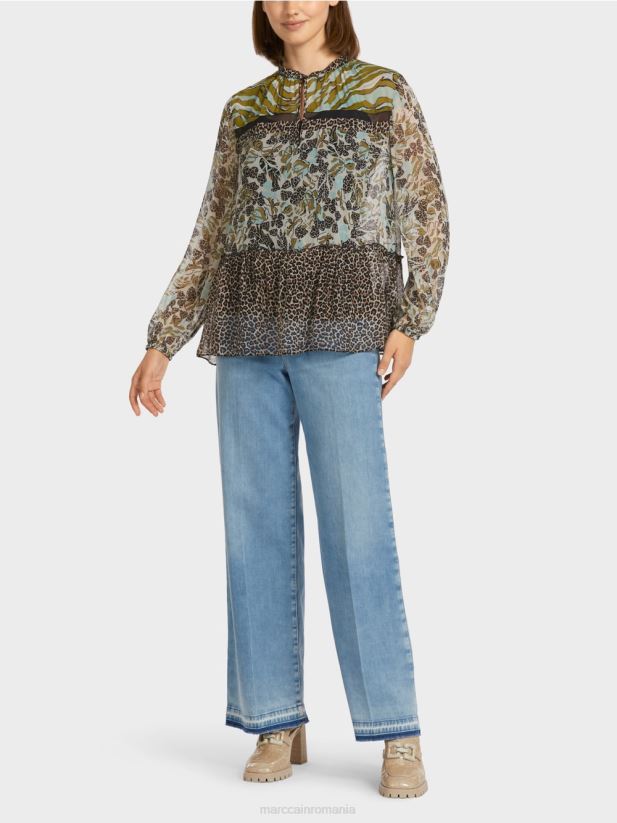 top în stil bluză cu mix de modele Marc Cain luminator moale îmbrăcăminte 4826HH967