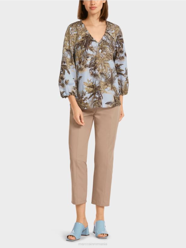 top în stil bluză cu motiv palmier Marc Cain albastru pudra deschis îmbrăcăminte 4826HH965