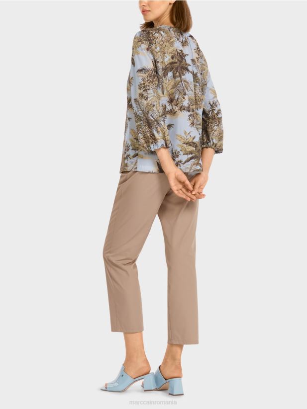 top în stil bluză cu motiv palmier Marc Cain albastru pudra deschis îmbrăcăminte 4826HH965