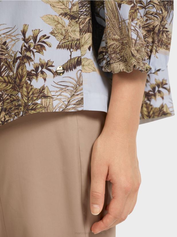 top în stil bluză cu motiv palmier Marc Cain albastru pudra deschis îmbrăcăminte 4826HH965