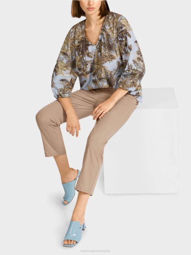 top în stil bluză cu motiv palmier Marc Cain albastru pudra deschis îmbrăcăminte 4826HH965