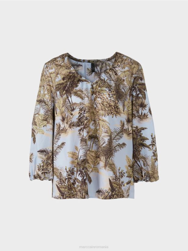 top în stil bluză cu motiv palmier Marc Cain albastru pudra deschis îmbrăcăminte 4826HH965