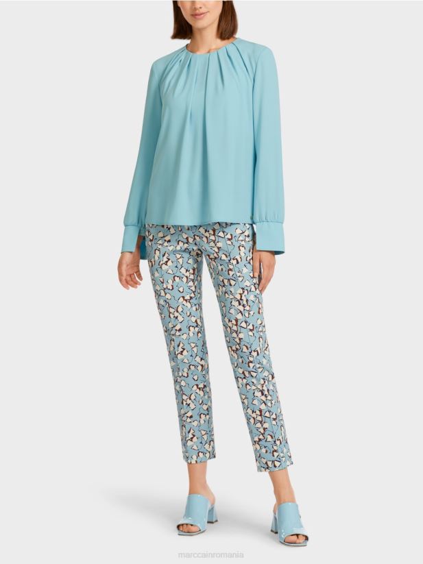 top în stil bluză cu pliuri Marc Cain albastru atmosferic îmbrăcăminte 4826HH1020