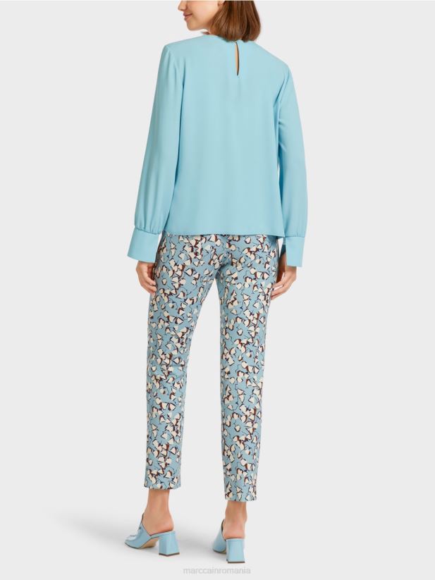 top în stil bluză cu pliuri Marc Cain albastru atmosferic îmbrăcăminte 4826HH1020
