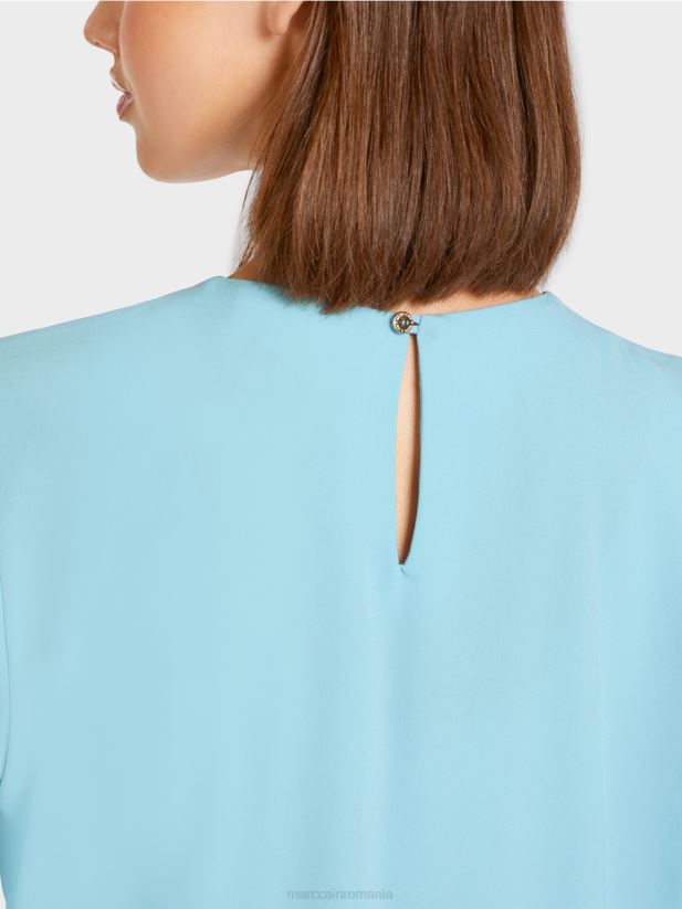 top în stil bluză cu pliuri Marc Cain albastru atmosferic îmbrăcăminte 4826HH1020