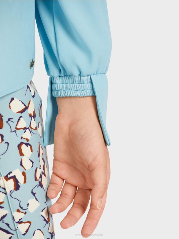 top în stil bluză cu pliuri Marc Cain albastru atmosferic îmbrăcăminte 4826HH1020