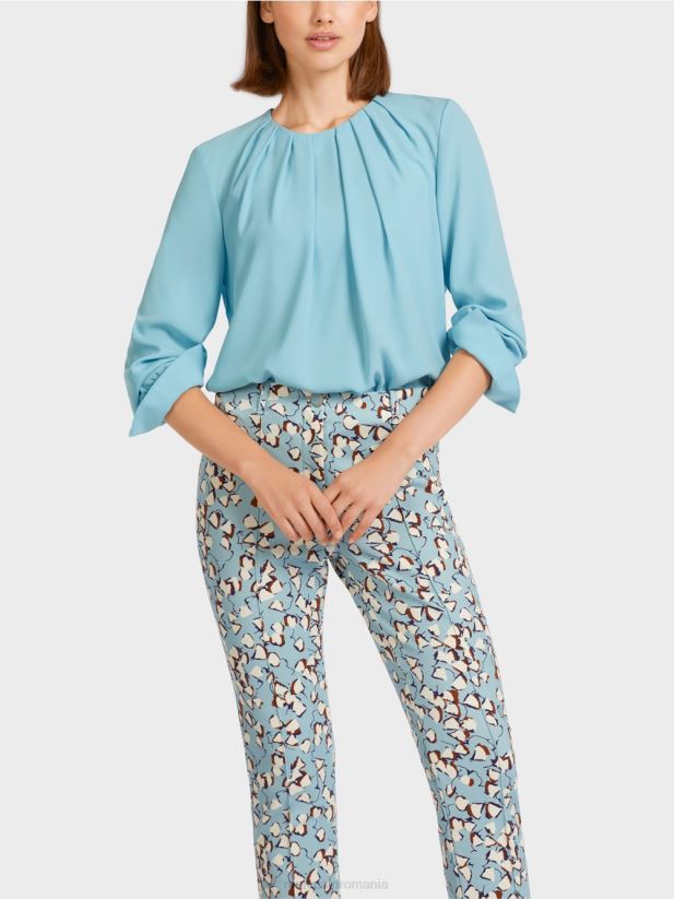 top în stil bluză cu pliuri Marc Cain albastru atmosferic îmbrăcăminte 4826HH1020