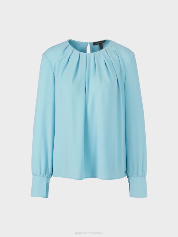 top în stil bluză cu pliuri Marc Cain albastru atmosferic îmbrăcăminte 4826HH1020