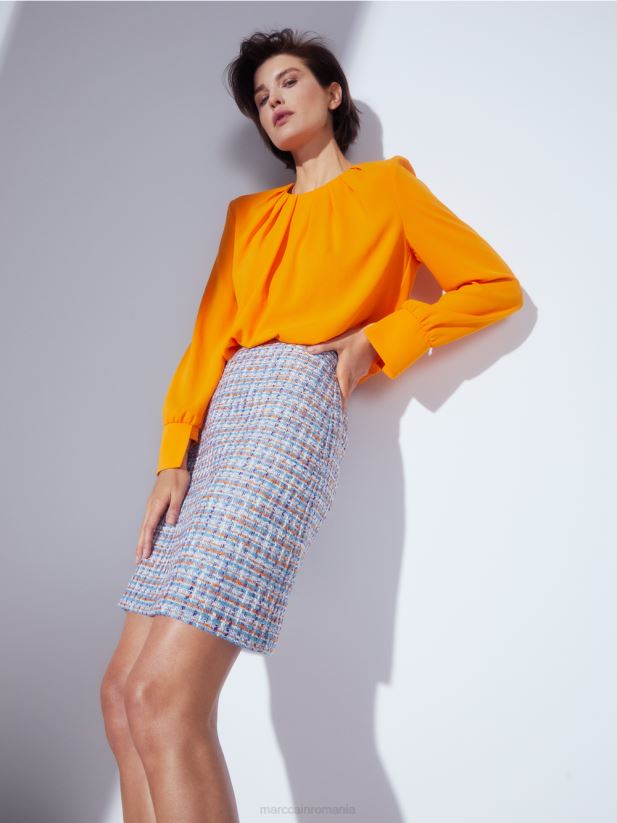 top în stil bluză cu pliuri Marc Cain portocaliu limpede îmbrăcăminte 4826HH1019