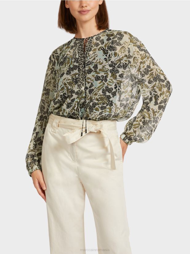 top în stil bluză din crep de viscoză Marc Cain luminator moale îmbrăcăminte 4826HH981