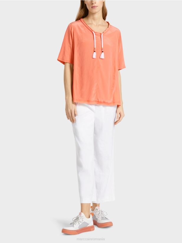 top în stil bluză într-un amestec de materiale Marc Cain teracotă ușoară îmbrăcăminte 4826HH936