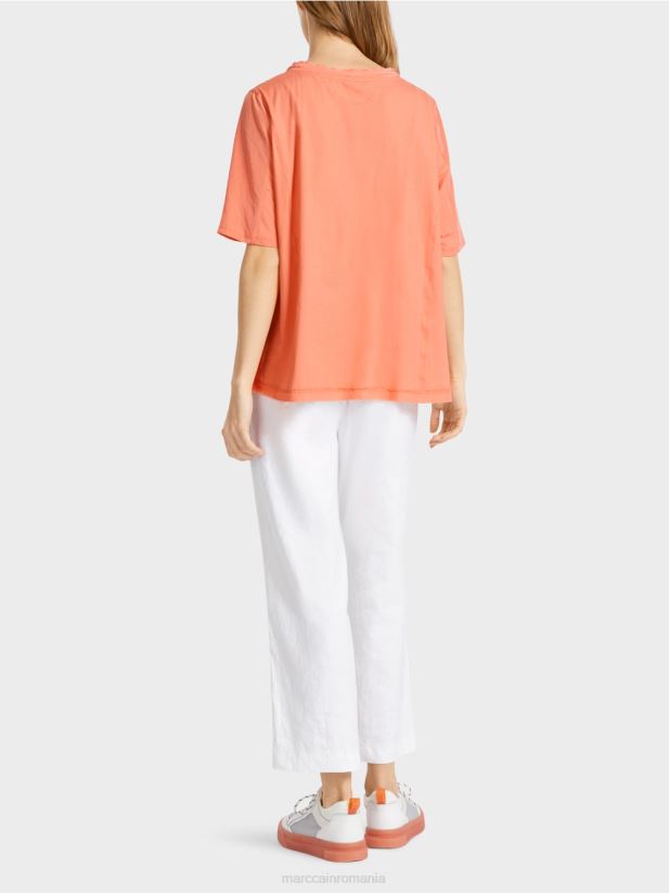 top în stil bluză într-un amestec de materiale Marc Cain teracotă ușoară îmbrăcăminte 4826HH936