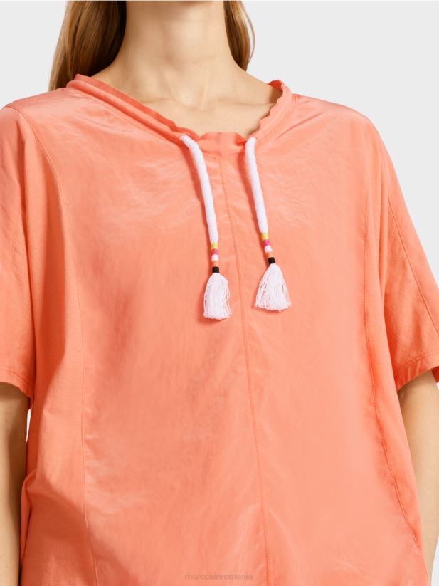 top în stil bluză într-un amestec de materiale Marc Cain teracotă ușoară îmbrăcăminte 4826HH936