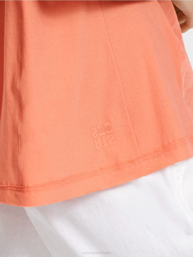 top în stil bluză într-un amestec de materiale Marc Cain teracotă ușoară îmbrăcăminte 4826HH936