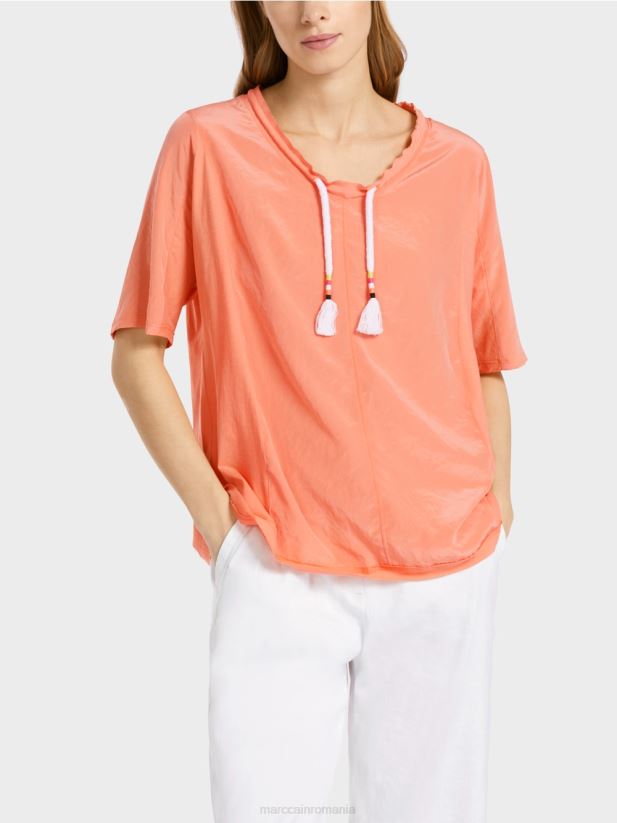 top în stil bluză într-un amestec de materiale Marc Cain teracotă ușoară îmbrăcăminte 4826HH936