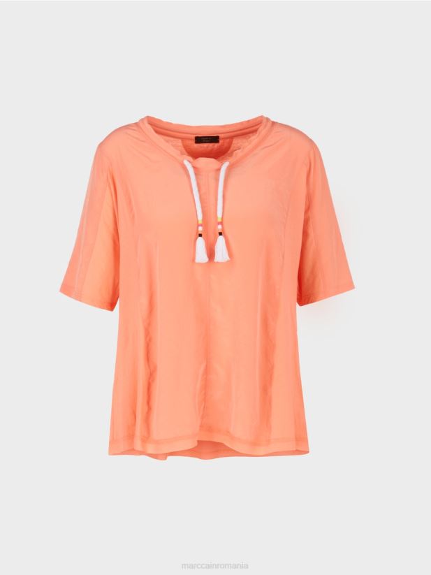 top în stil bluză într-un amestec de materiale Marc Cain teracotă ușoară îmbrăcăminte 4826HH936