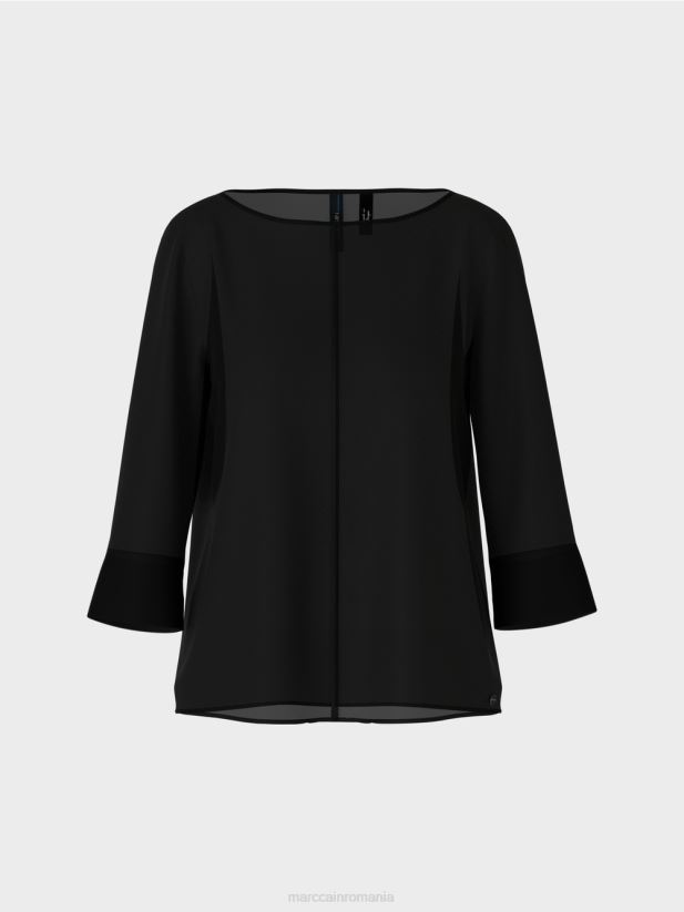 top „rethink together” în stil bluză Marc Cain negru îmbrăcăminte 4826HH1010