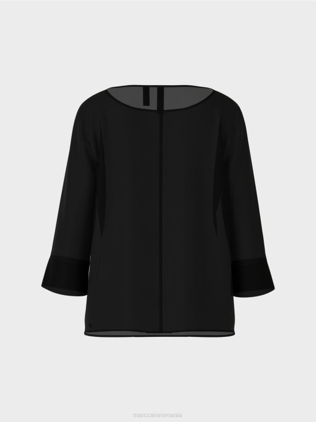 top „rethink together” în stil bluză Marc Cain negru îmbrăcăminte 4826HH1010