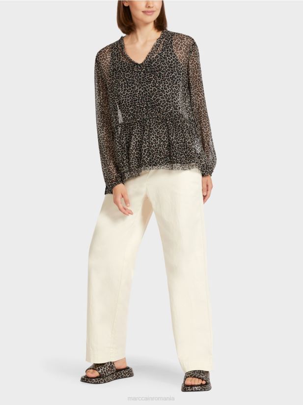 top supradimensionat din vascoza cu imprimeu leopard Marc Cain cremă pudră îmbrăcăminte 4826HH979