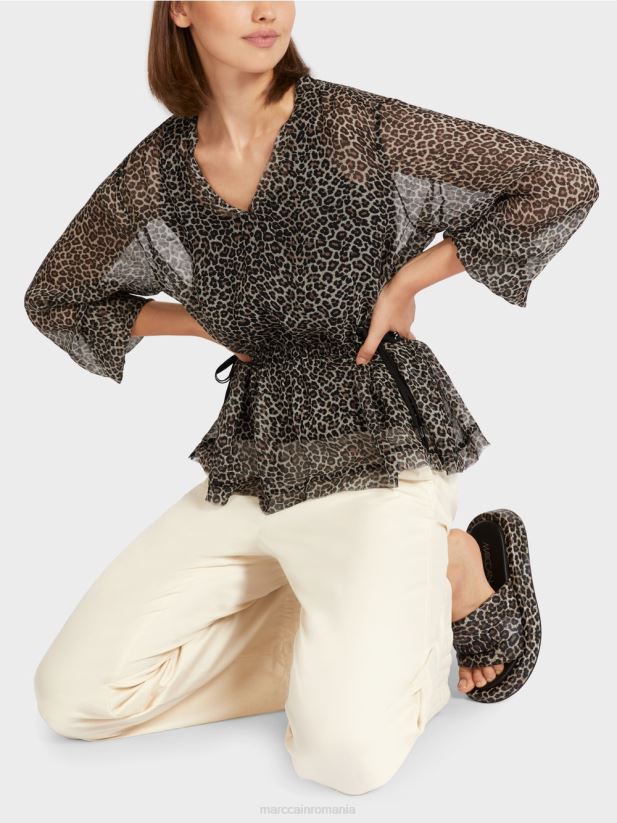 top supradimensionat din vascoza cu imprimeu leopard Marc Cain cremă pudră îmbrăcăminte 4826HH979