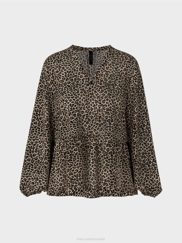 top supradimensionat din vascoza cu imprimeu leopard Marc Cain cremă pudră îmbrăcăminte 4826HH979