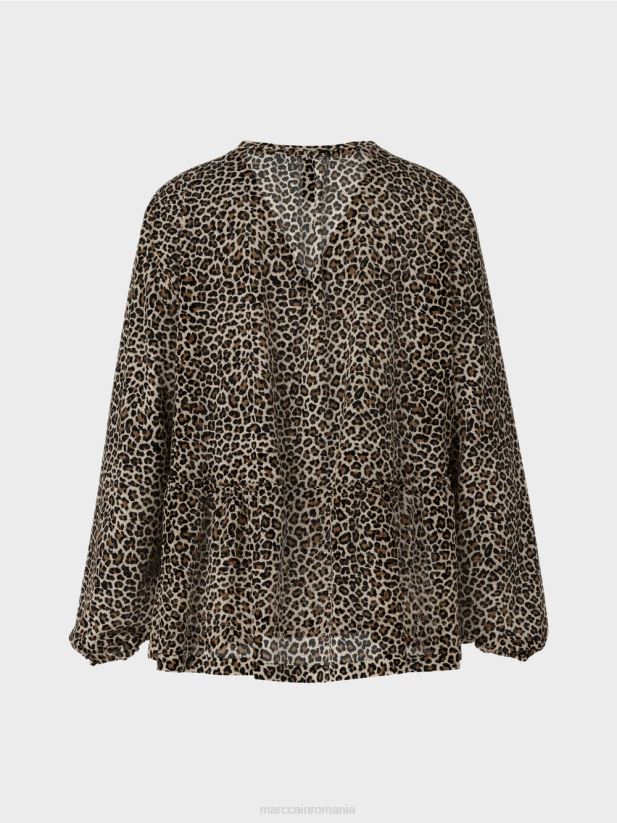 top supradimensionat din vascoza cu imprimeu leopard Marc Cain cremă pudră îmbrăcăminte 4826HH979