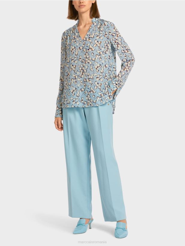 top tip bluză imprimat cu decolteu în V Marc Cain albastru atmosferic îmbrăcăminte 4826HH1018