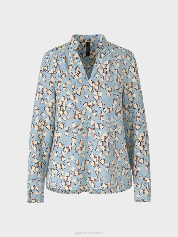 top tip bluză imprimat cu decolteu în V Marc Cain albastru atmosferic îmbrăcăminte 4826HH1018