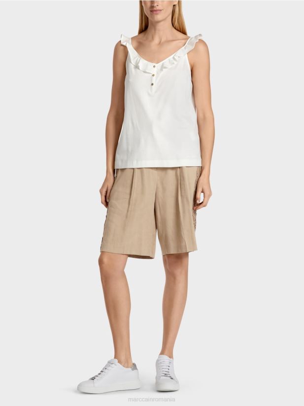 blat aerisit cu volan Marc Cain aproape alb îmbrăcăminte 4826HH1403