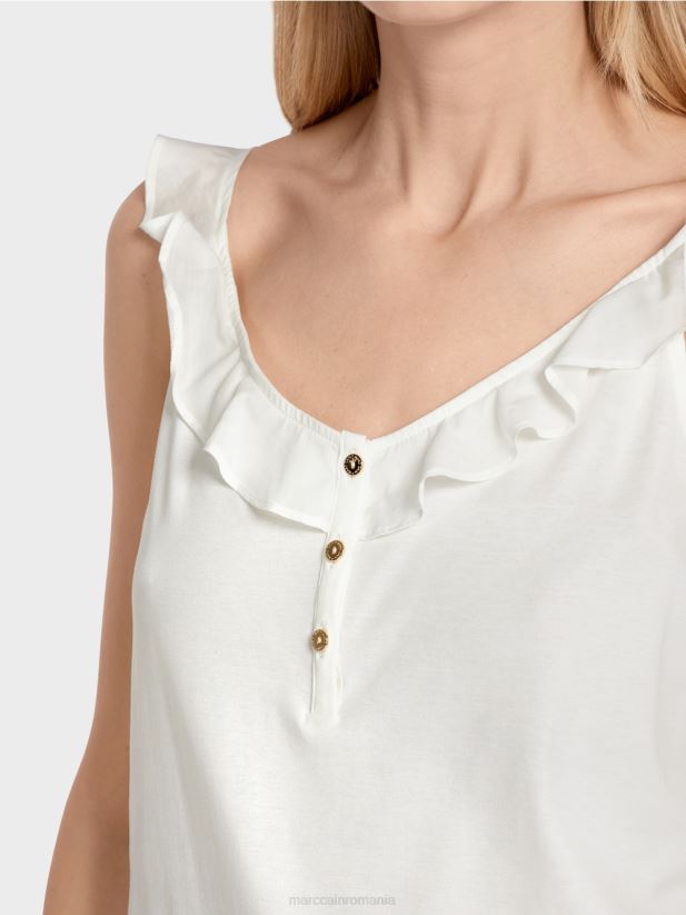 blat aerisit cu volan Marc Cain aproape alb îmbrăcăminte 4826HH1403