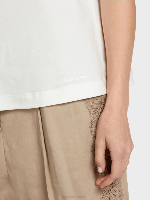 blat aerisit cu volan Marc Cain aproape alb îmbrăcăminte 4826HH1403