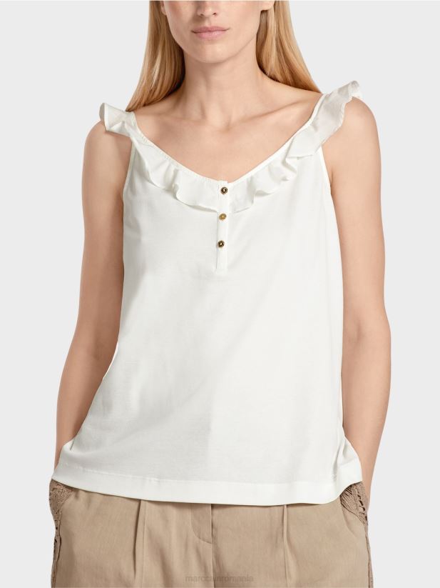 blat aerisit cu volan Marc Cain aproape alb îmbrăcăminte 4826HH1403