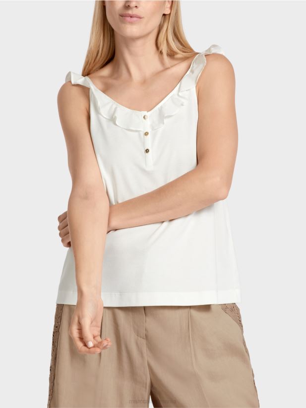 blat aerisit cu volan Marc Cain aproape alb îmbrăcăminte 4826HH1403