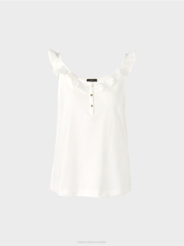 blat aerisit cu volan Marc Cain aproape alb îmbrăcăminte 4826HH1403