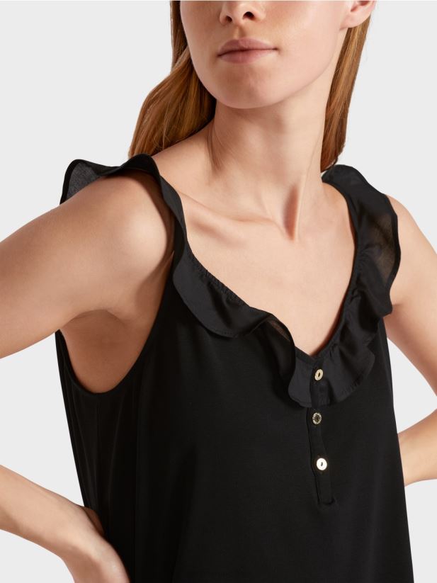 blat aerisit cu volan Marc Cain negru îmbrăcăminte 4826HH1369