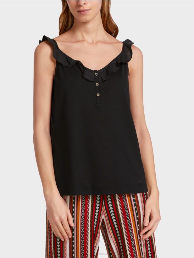 blat aerisit cu volan Marc Cain negru îmbrăcăminte 4826HH1369