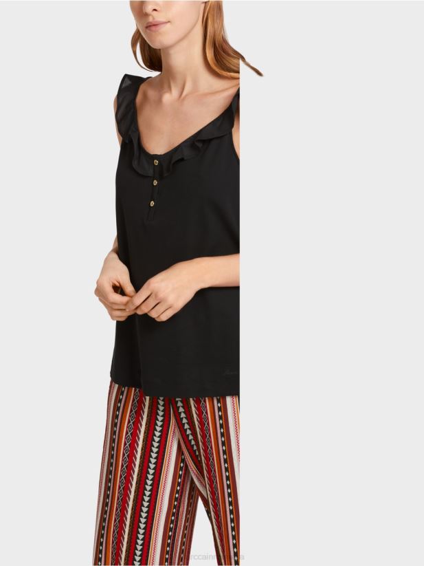 blat aerisit cu volan Marc Cain negru îmbrăcăminte 4826HH1369