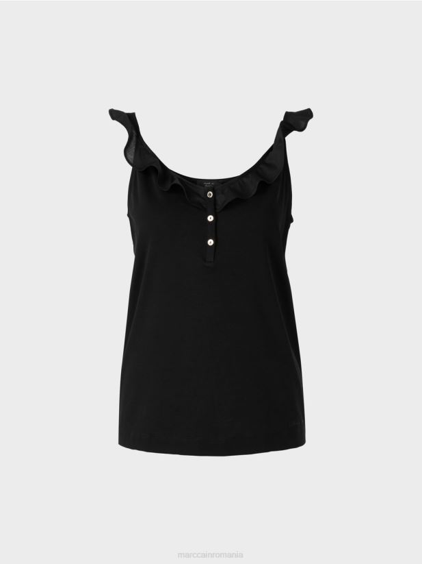 blat aerisit cu volan Marc Cain negru îmbrăcăminte 4826HH1369