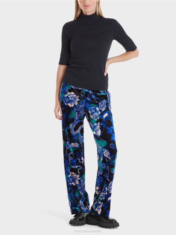 cămașă cu guler ridicat și mâneci 3/4 Marc Cain albastru miezul nopții îmbrăcăminte 4826HH1230