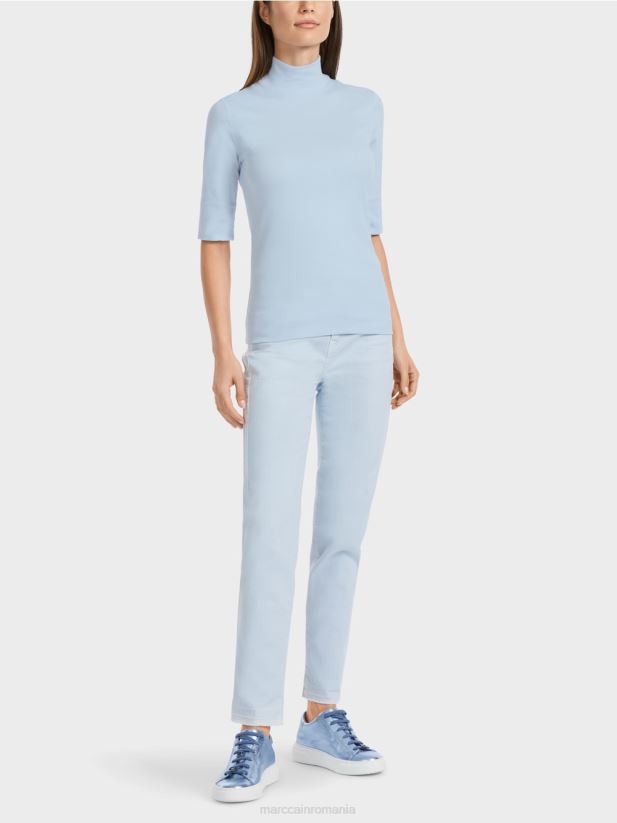 cămașă cu guler ridicat și mâneci 3/4 Marc Cain albastru pudra moale îmbrăcăminte 4826HH1297