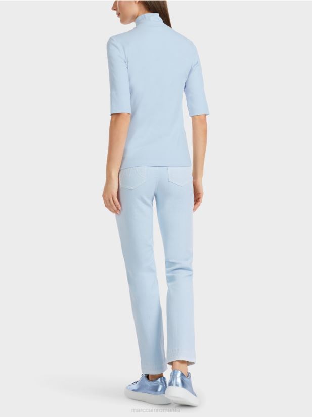 cămașă cu guler ridicat și mâneci 3/4 Marc Cain albastru pudra moale îmbrăcăminte 4826HH1297