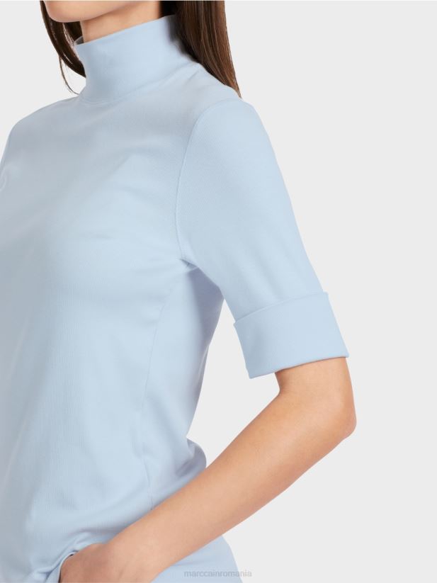 cămașă cu guler ridicat și mâneci 3/4 Marc Cain albastru pudra moale îmbrăcăminte 4826HH1297