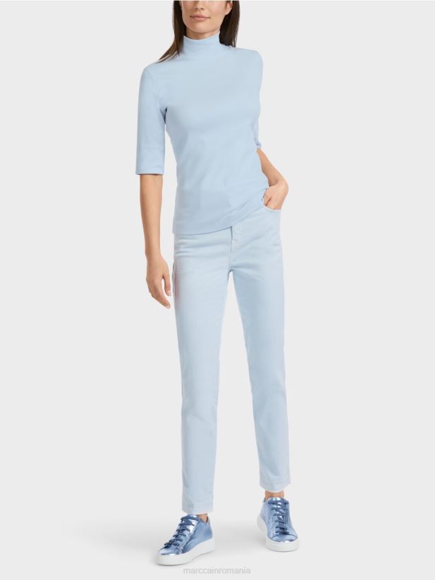 cămașă cu guler ridicat și mâneci 3/4 Marc Cain albastru pudra moale îmbrăcăminte 4826HH1297